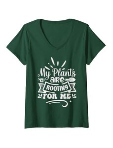 My Plants Are Rooting For Me Gardener Designs Donna Le mie piante fanno il tifo per me Gli amanti del giardino Giardinaggio divertente Maglietta con Collo a V