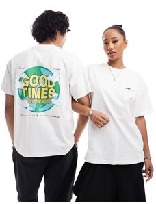 Dr Denim - Trooper - T-shirt unisex comoda bianco sporco con grafica "Good Times World" stampata sul retro