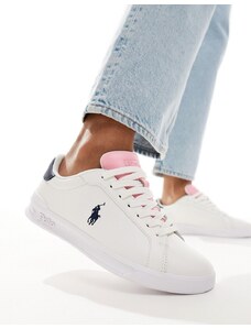 Polo Ralph Lauren - Heritage Court - Sneakers bianche con logo rosa e blu navy-Bianco