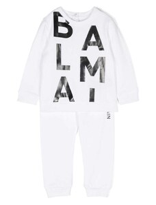 BALMAIN KIDS Completo bianco neonato con logo