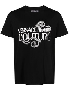 VERSACE JEANS T-shirt nera/ bianca logo lettering
