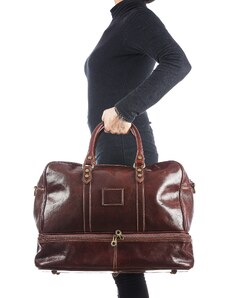 CHIAROSCURO OMODEO : borsa da viaggio in cuoio, colore : TESTA MORO, Made in Italy
