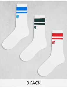 New Balance - Confezione da 3 paia di calzini corti bianco multicolore con logo lineare