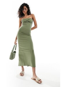 ASOS DESIGN - Vestito a fascia verde oliva con bustino incrociato e gonna al polpaccio