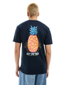Vans - T-shirt blu navy con stampa di ananas e teschi sul retro