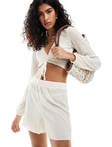 Vero Moda - Pantaloncini plissé crema in coordinato-Bianco