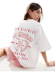 ASOS DESIGN - T-shirt oversize bianca con stampa grafica "Urban District LA"-Bianco