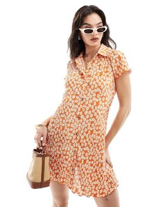 ASOS DESIGN - Vestito corto plissé arancione con bottoni-Multicolore