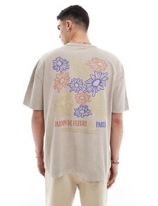 ASOS DESIGN - T-shirt oversize pesante beige slavato con stampa a fiori sulla schiena-Neutro
