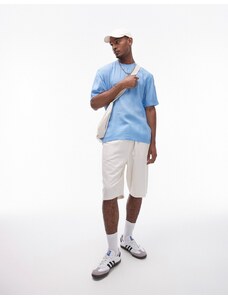 Topman - T-shirt oversize blu chiaro con maniche di media lunghezza