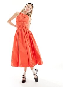 Amy Lynn - Elodie - Vestito midi multitasche color arancia rossa con gonna a palloncino e volant-Arancione