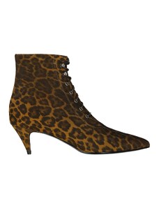 Saint Laurent Kiki Lace-Up Leopard-Print Ankle Boots