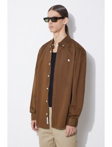 Carhartt WIP camicia in cotone Longsleeve Madison Shirt uomo colore marrone I023339.22UXX