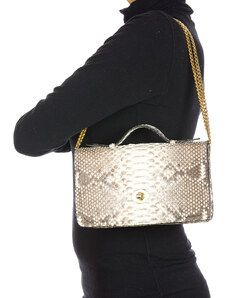 SANTINI DINA : borsa donna in pelle di pitone, a mano, colore : ROCCIA, Made in Italy