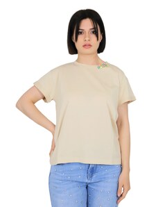 T-shirt maniche corte Donna ZAHJR 53538592 Cotone Beige -