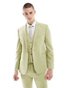 ASOS DESIGN Wedding - Giacca da abito skinny in misto lana verde oliva con intreccio a cesto