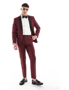 ASOS DESIGN - Pantaloni slim da smoking, colore bordeaux-Rosso