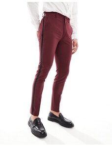 ASOS DESIGN - Pantaloni da abito skinny bordeaux stile smoking-Rosso
