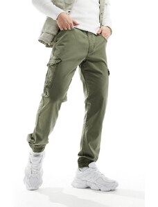 Don't Think Twice DTT - Pantaloni cargo slim tinti in capo con fondo elasticizzato kaki-Verde