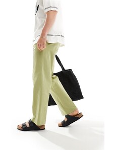 ASOS DESIGN - Pantaloni eleganti dritti in misto lino color verde salvia
