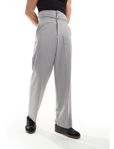 ASOS DESIGN - Pantaloni eleganti a fondo ampio grigio chiaro con fascia in vita a contrasto