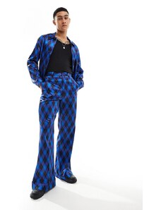 ASOS DESIGN - Pantaloni eleganti a zampa con stampa vintage a rombi in coordinato-Blu