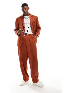 ASOS DESIGN - Pantaloni da abito a fondo ampio color tabacco-Marrone
