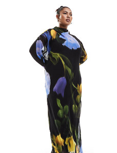 ASOS Curve ASOS DESIGN Curve - Vestito lungo in chiffon con stampa floreale sfocata-Multicolore