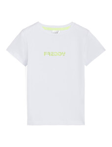 Freddy T-shirt da bambina con logo fluo decorato da strass