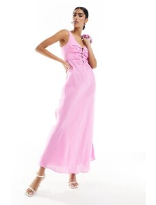 Forever New - Vestito lungo in lino rosa asimmetrico con cut-out
