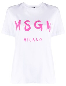 MSGM T-shirt bianca logo stampa fucsia