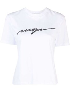 MSGM T-shirt bianca logo stampa strass
