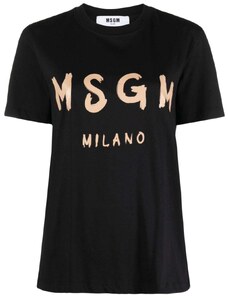 MSGM T-shirt nera logo stampa oro