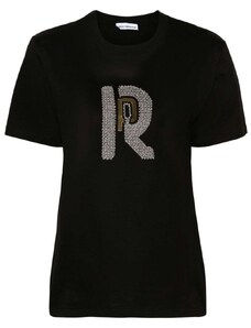 RABANNE T-shirt nera logo con perline