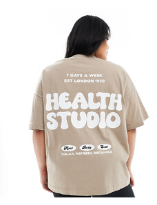 ASOS 4505 Curve - T-shirt pesante oversize color caffellatte con stampa "Health" sul retro-Neutro