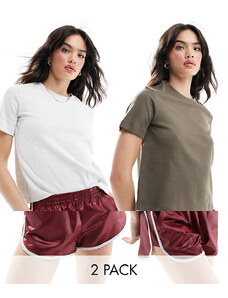 Bershka - Confezione da 2 t-shirt oversize grigia e kaki-Grigio