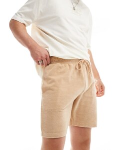 ASOS DESIGN - Pantaloncini slim beige in spugna-Neutro