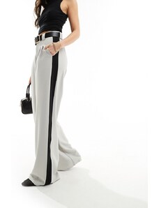 ASOS DESIGN - Pantaloni a fondo ampio grigio chiaro con riga laterale
