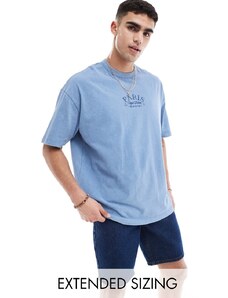 ASOS DESIGN - T-shirt oversize pesante blu slavato con stampa di città sul petto