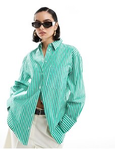Mango - Camicia oversize verde a righe bianche