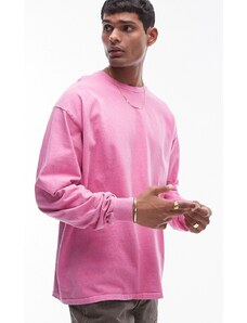 Topman - Maglietta a maniche lunghe rosa acceso lavaggio vintage