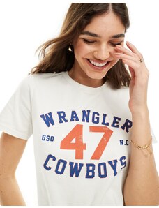 Wrangler - T-shirt in bianco sporco con stampa logo 47 cowboys