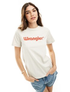 Wrangler - T-shirt crema con logo frontale-Bianco