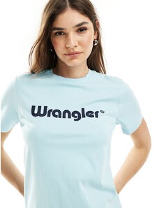 Wrangler - T-shirt azzurra con logo sul davanti-Blu