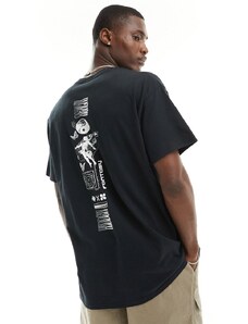 ASOS DESIGN - T-shirt oversize nera con stampa astrale in verticale sulla colonna vertebrale-Nero