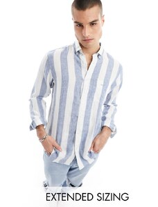 GANT - Camicia in lino bianca/blu a righe larghe con logo-Bianco
