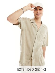 GANT - Camicia a maniche corte tinta in capo in lino beige con colletto a rever vestibilità comoda-Neutro