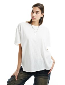 Free People - T-shirt comoda color avorio classica con maniche risvoltate-Bianco