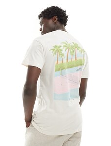 Abercrombie & Fitch - Malibu Beach - T-shirt color crema vestibilità comoda con stampa a tema tennis sul davanti e sulla schiena-Bianco