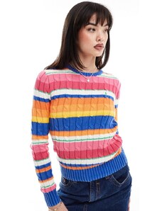 Polo Ralph Lauren - Maglione in maglia a trecce multicolore a righe con logo